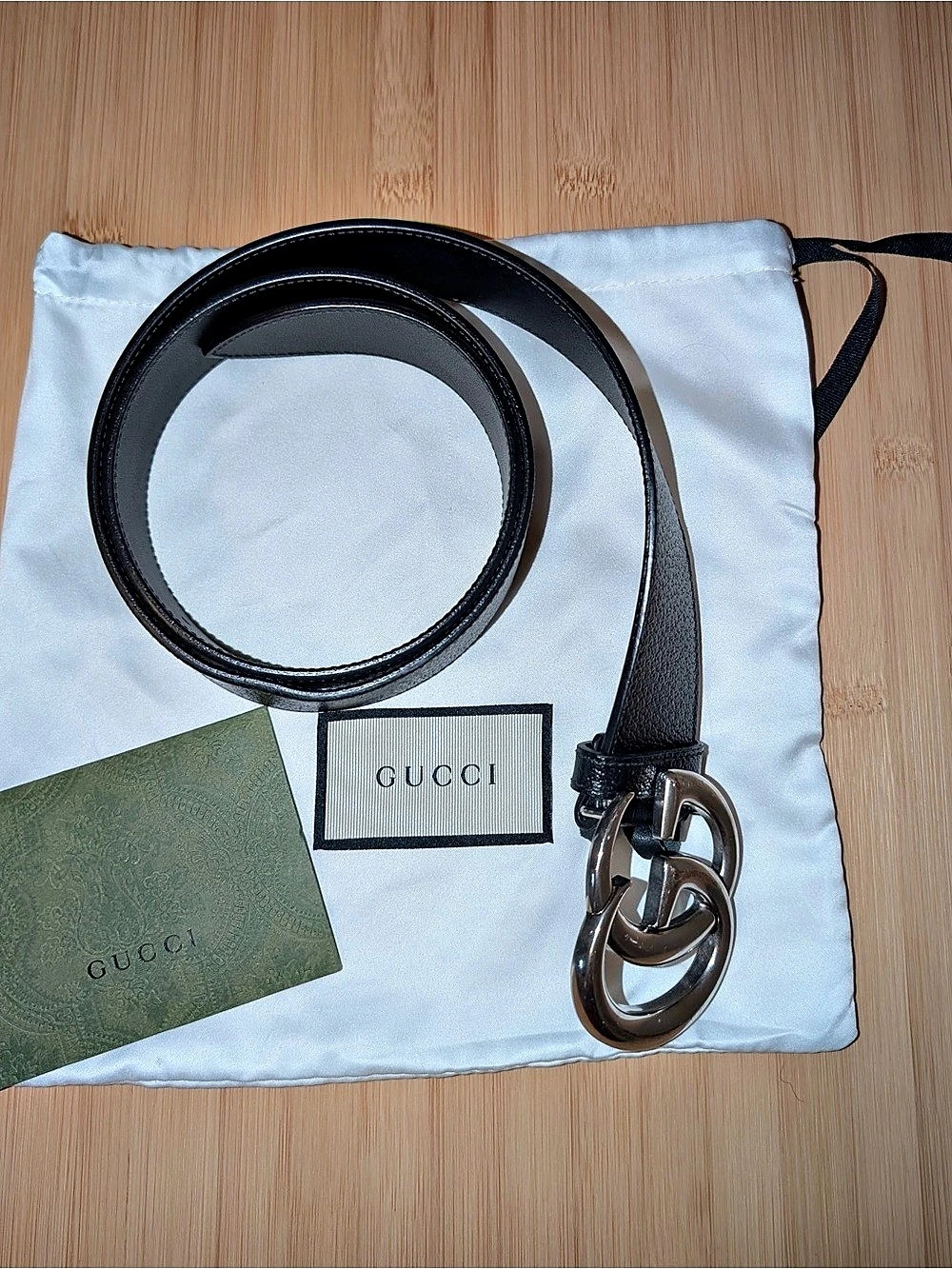 ☘️ Gucci Interlocking G Buckle Leather Belt Belt Black 90/36